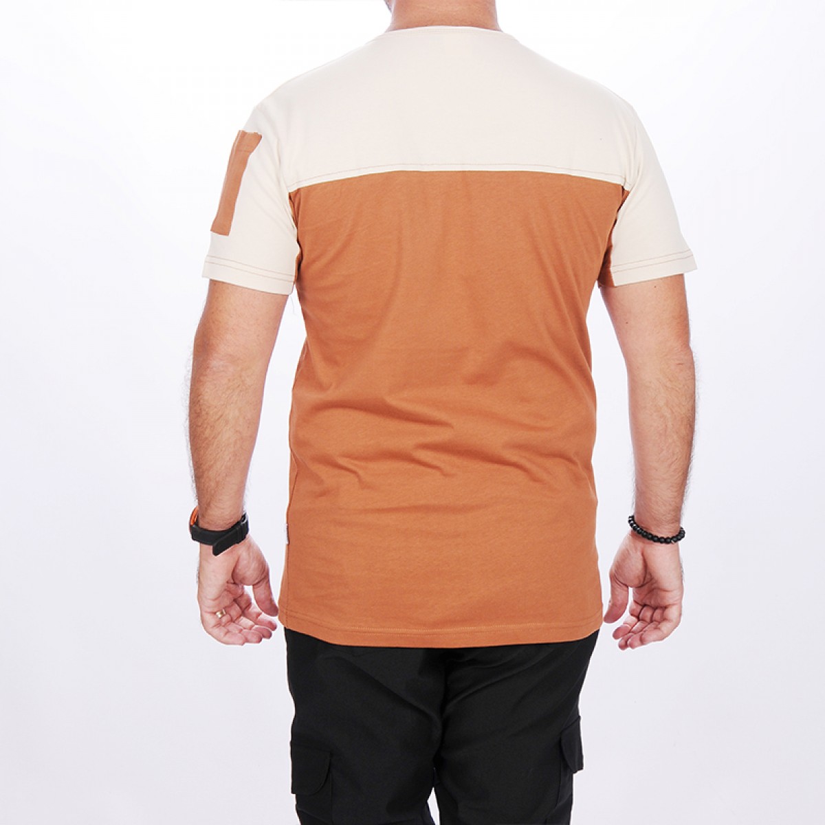 Formteks 0 Yaka Robalı Tişört Kahve Bej