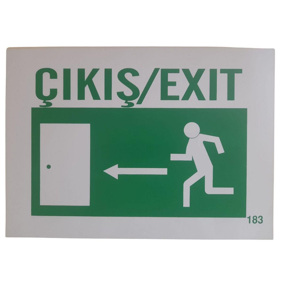 Ergündoğdu 183 Çıkış (Sola Ok) PVC Uyarı Levhası 25 x 35 cm