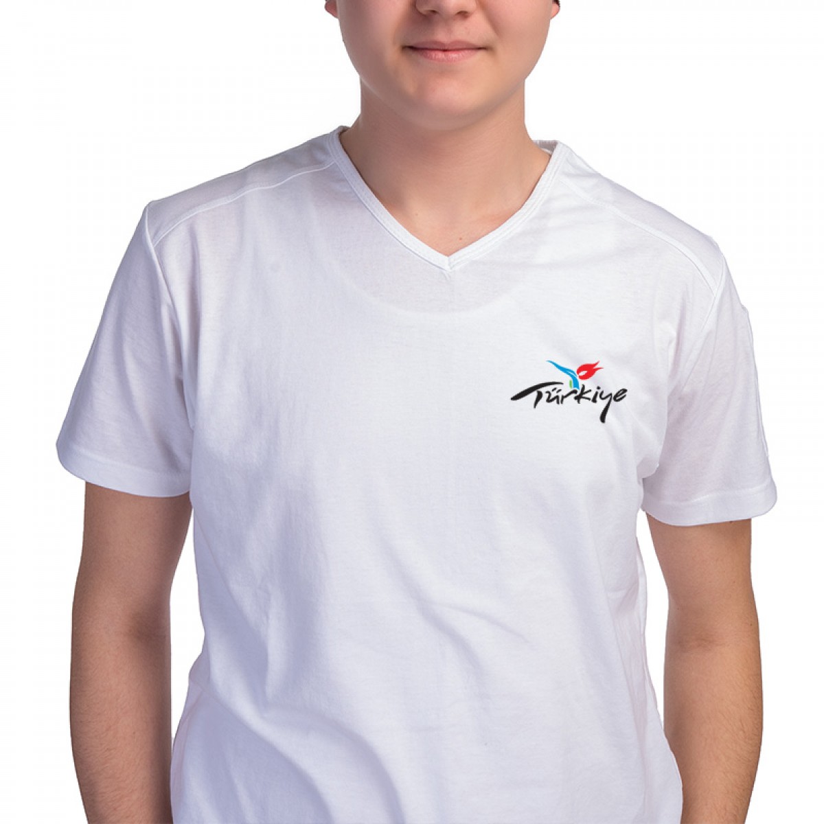 Formteks Baskılı Türkiye Logolu Omuz Garnili V yaka Beyaz Tişört