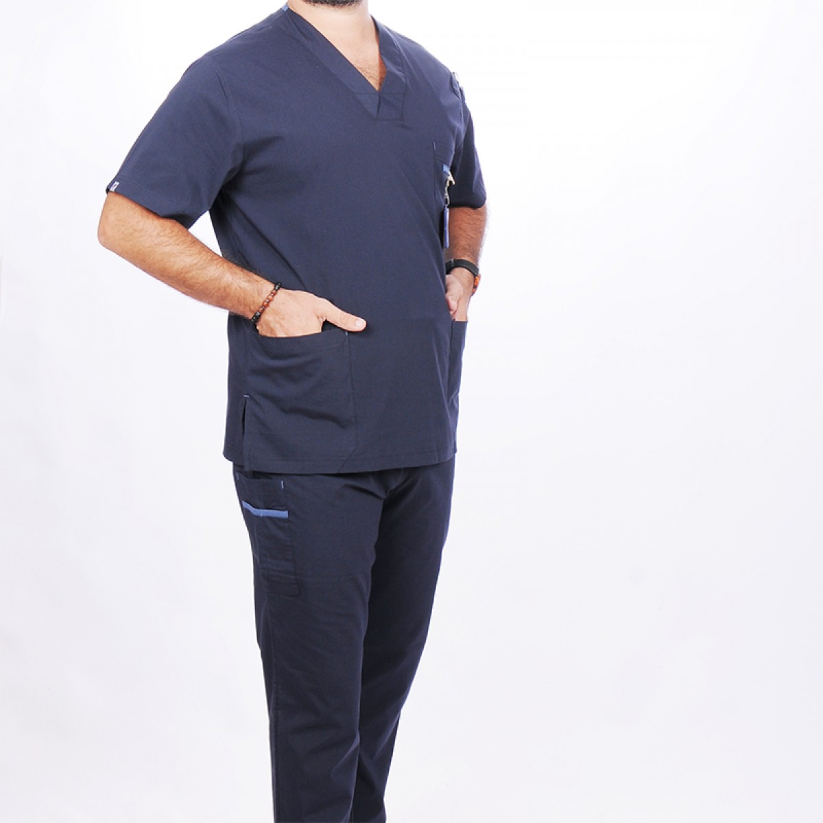 Formteks Bay Medikal Takım Likralı Terry Cotton Lacivert-İndigo Biyeli