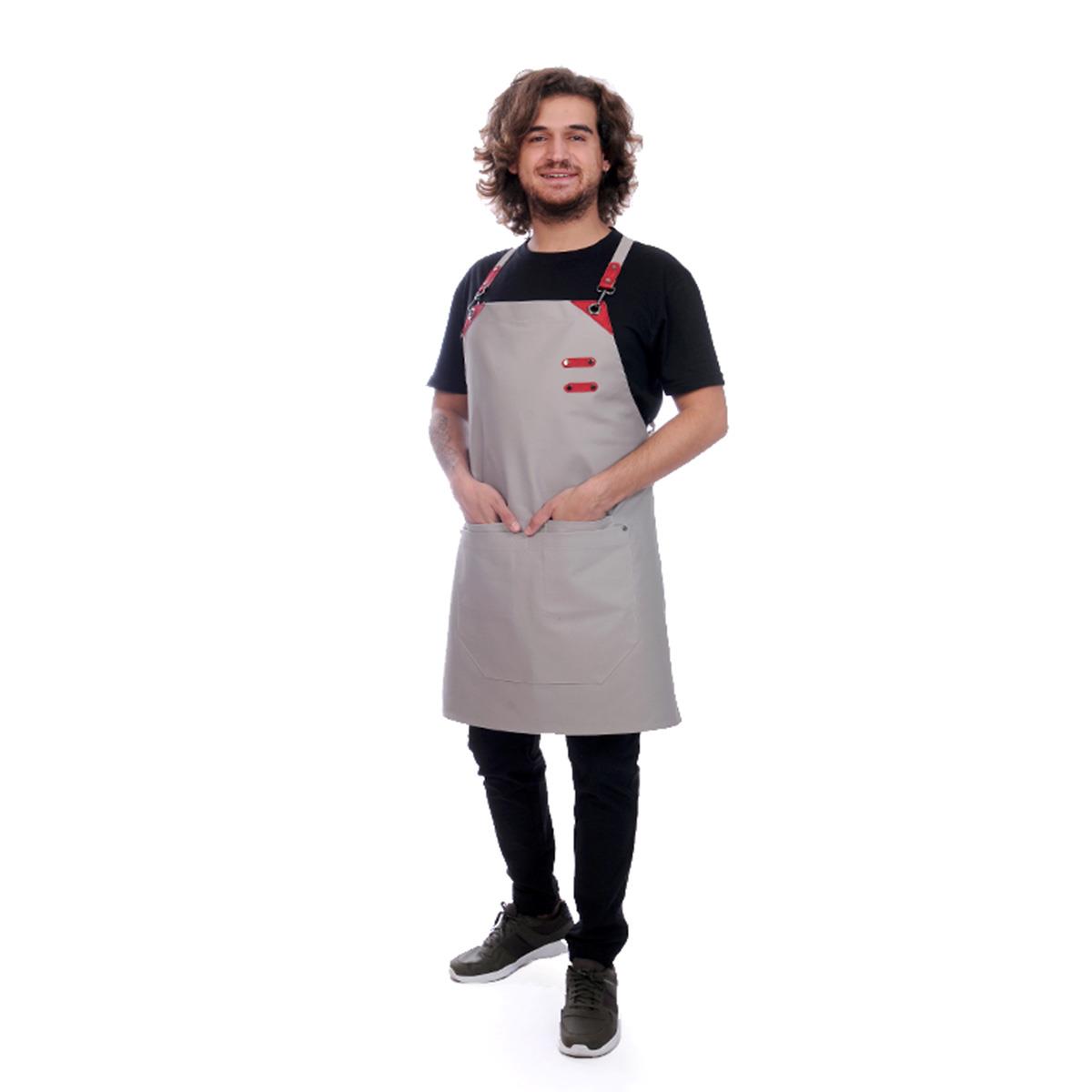 Formteks Deri Takviyeli Boydan Önlük Kırmızı-Kahve Derili