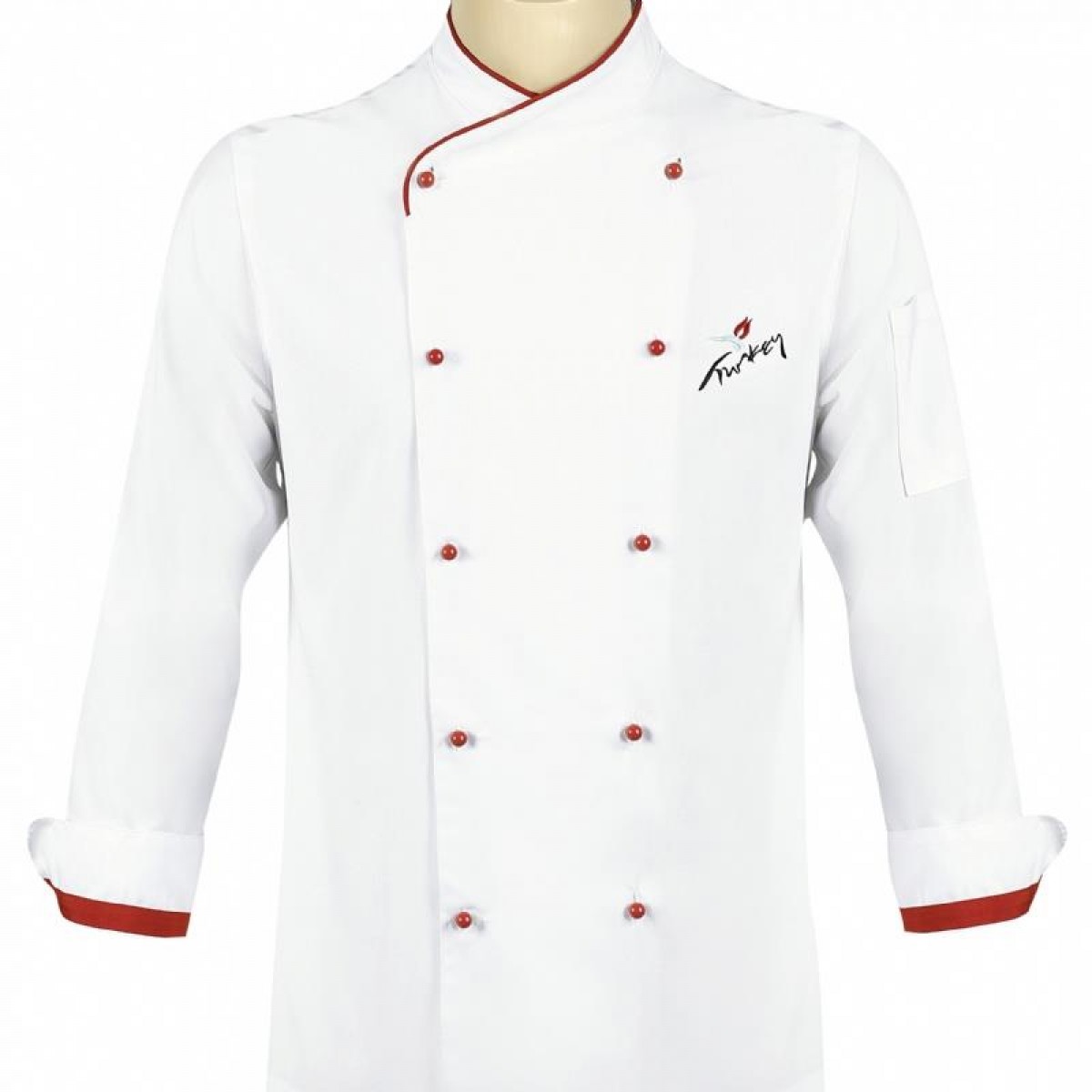 Formteks Aşçı Ceket Kruvaze Yaka Beyaz Kırmızı
