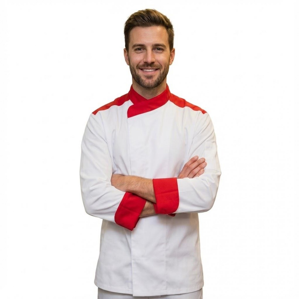 Formteks Aşçı Ceket  Uzun Kol Kırmızı Garnili