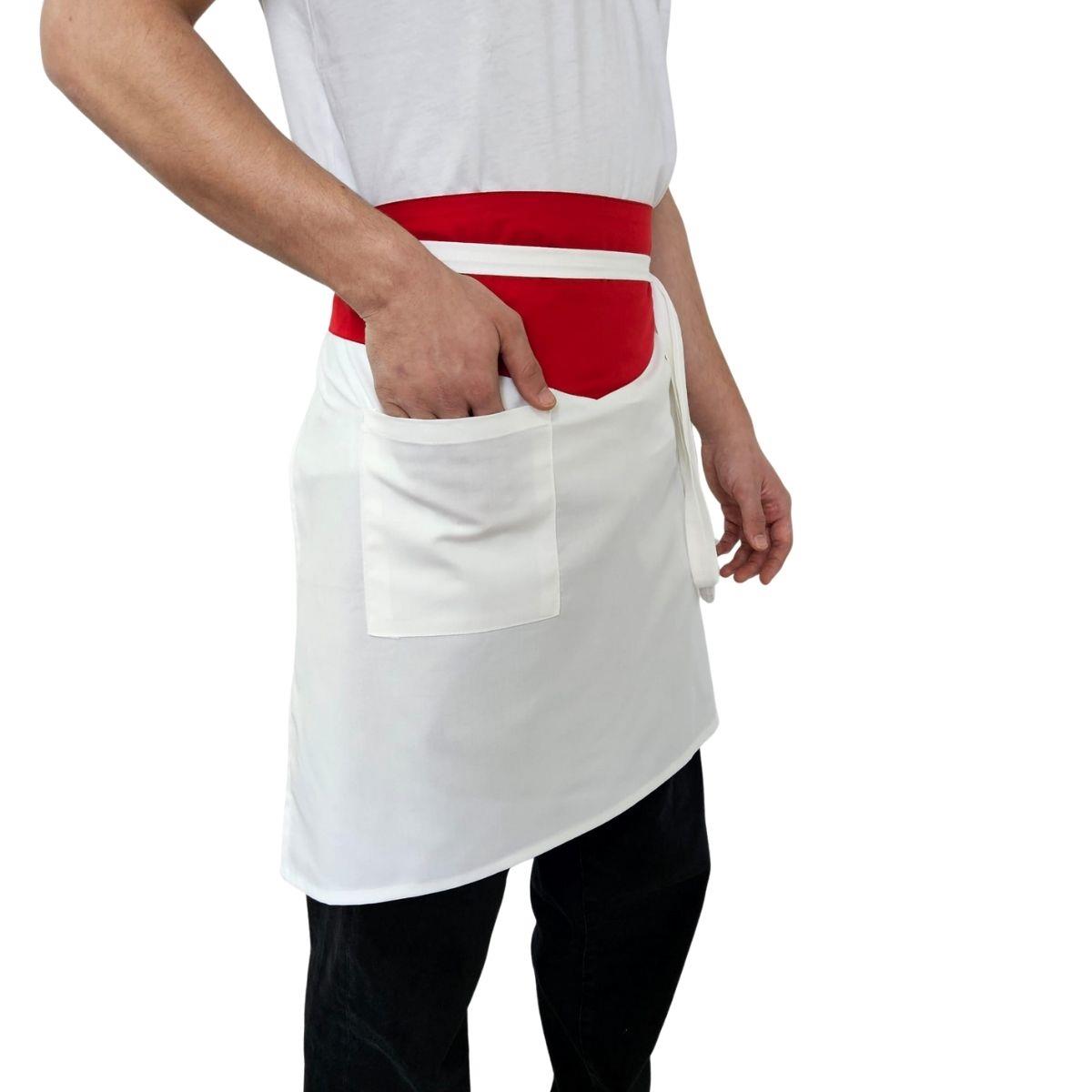 Formteks Beyaz-Kırmızı  Garnili  Belden Önlük