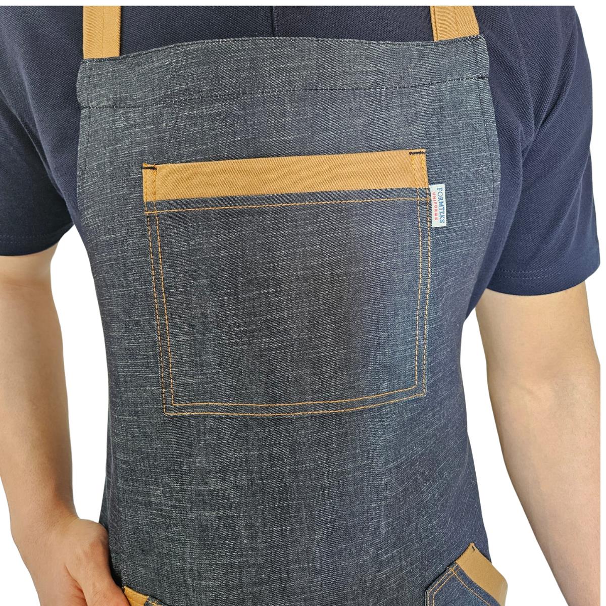 Formteks Boydan Askılı Tokalı Önlük Denim Camel