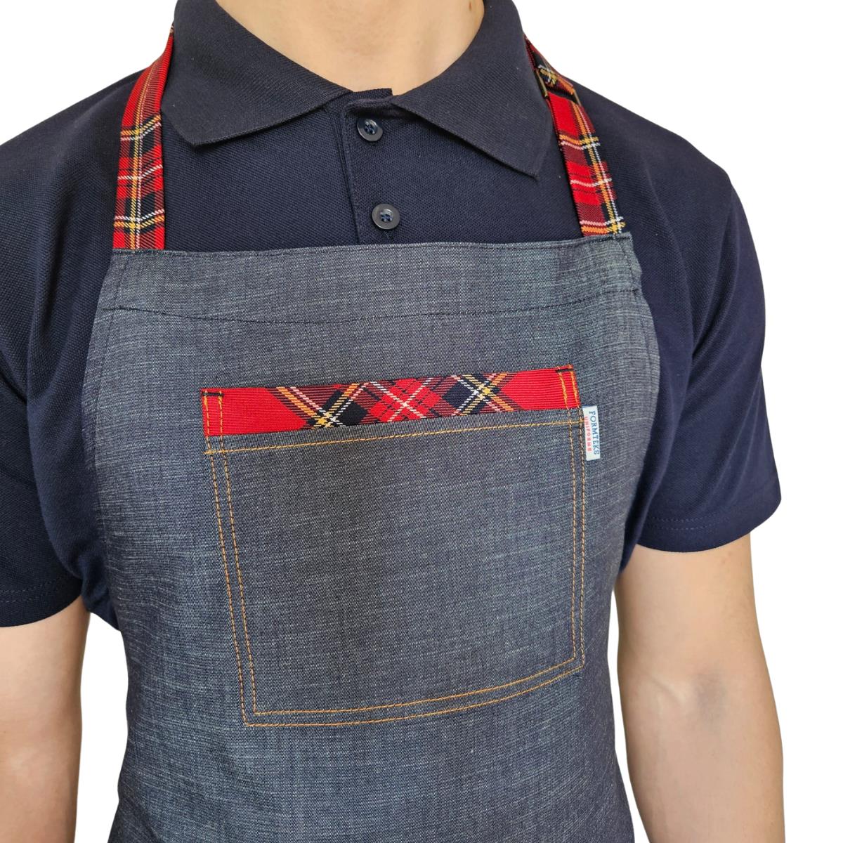 Formteks Boydan Askılı Tokalı Önlük Denim Ekose