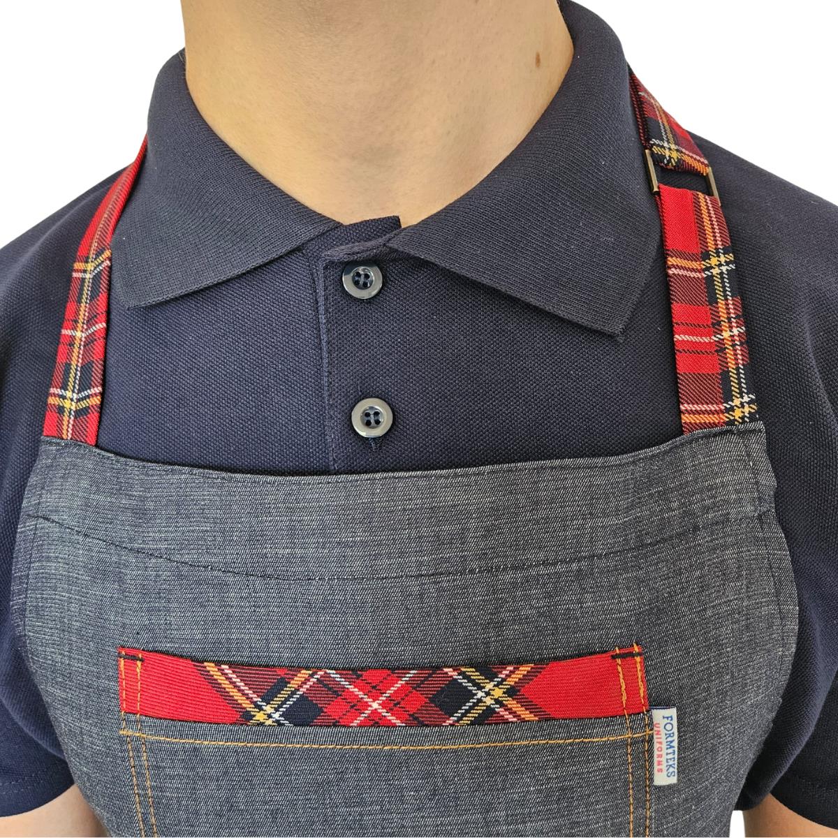 Formteks Boydan Askılı Tokalı Önlük Denim Ekose