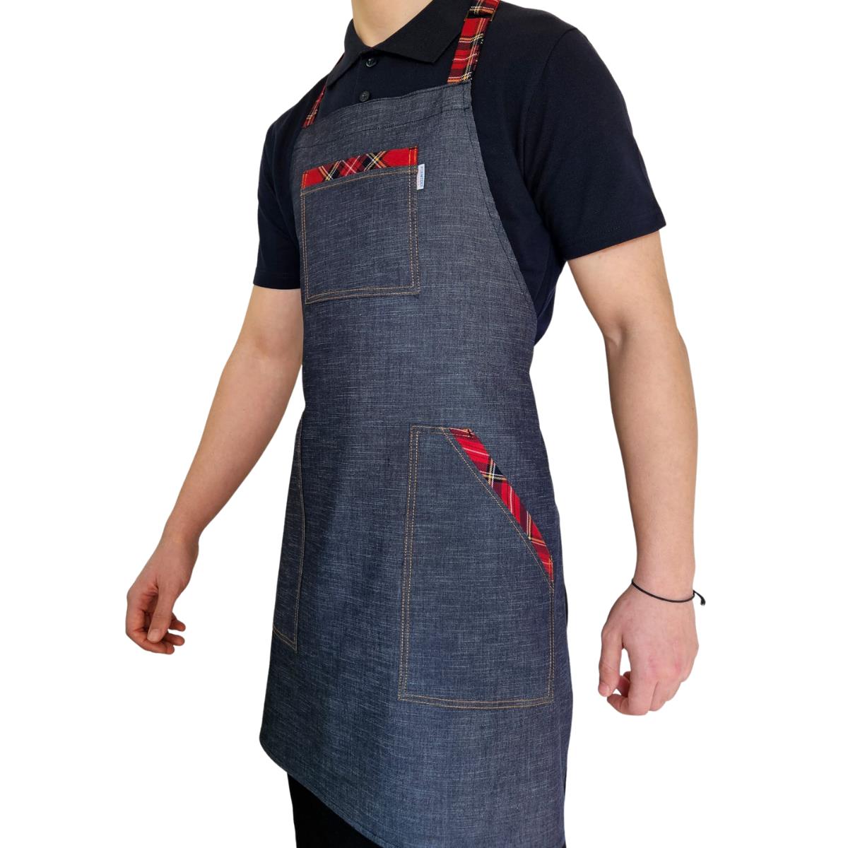 Formteks Boydan Askılı Tokalı Önlük Denim Ekose