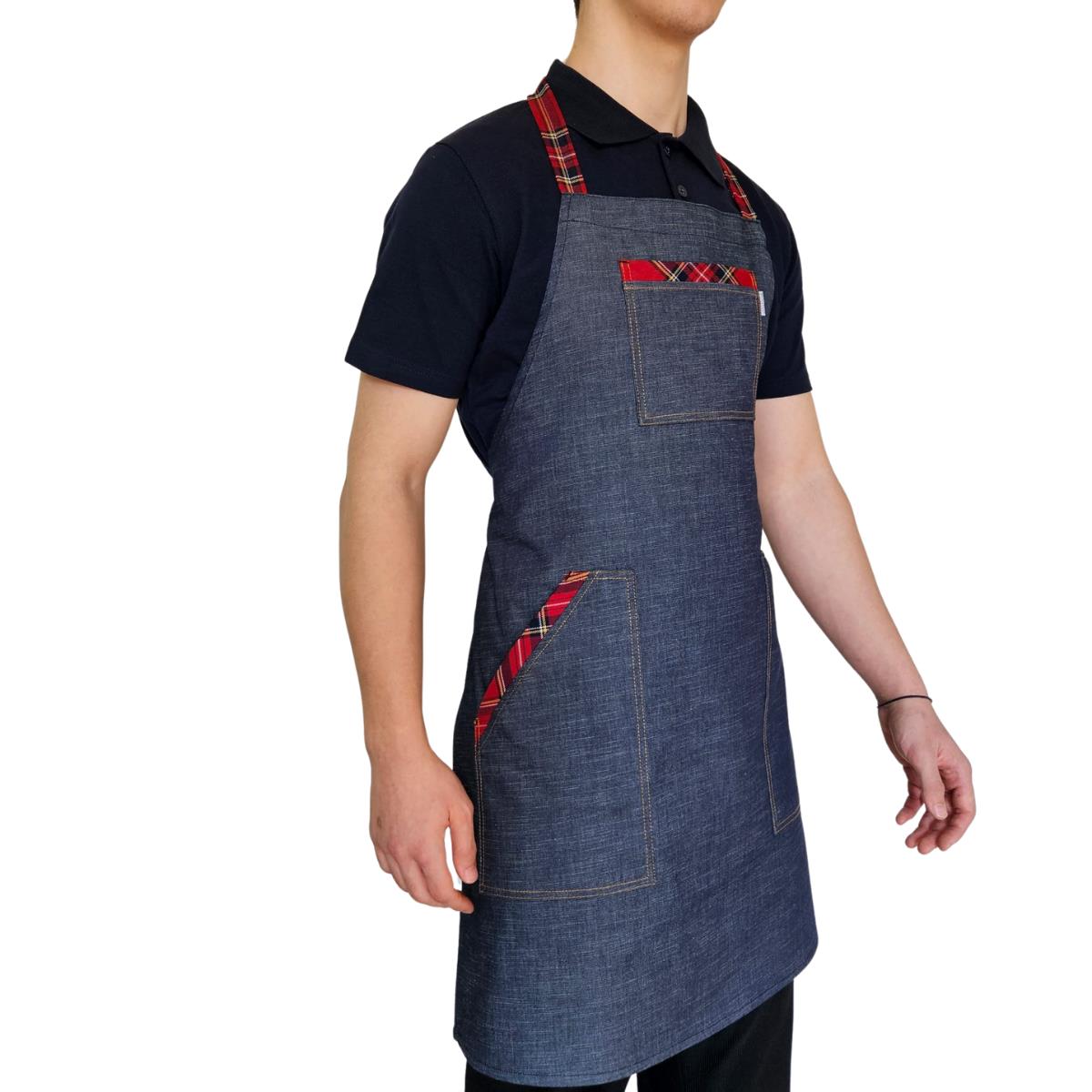 Formteks Boydan Askılı Tokalı Önlük Denim Ekose