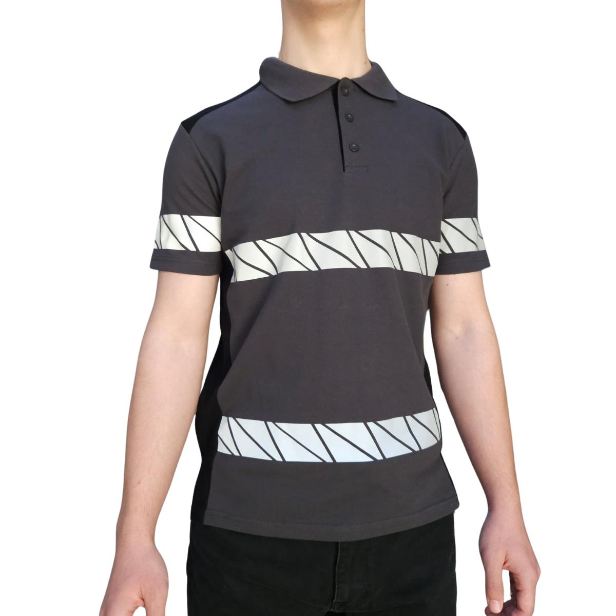 Formteks RefleX Pro – Reflektör Baskılı Polo Yaka İş Tişörtü Füme Siyah