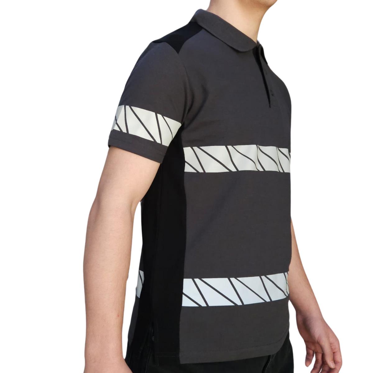 Formteks RefleX Pro – Reflektör Baskılı Polo Yaka İş Tişörtü Füme Siyah