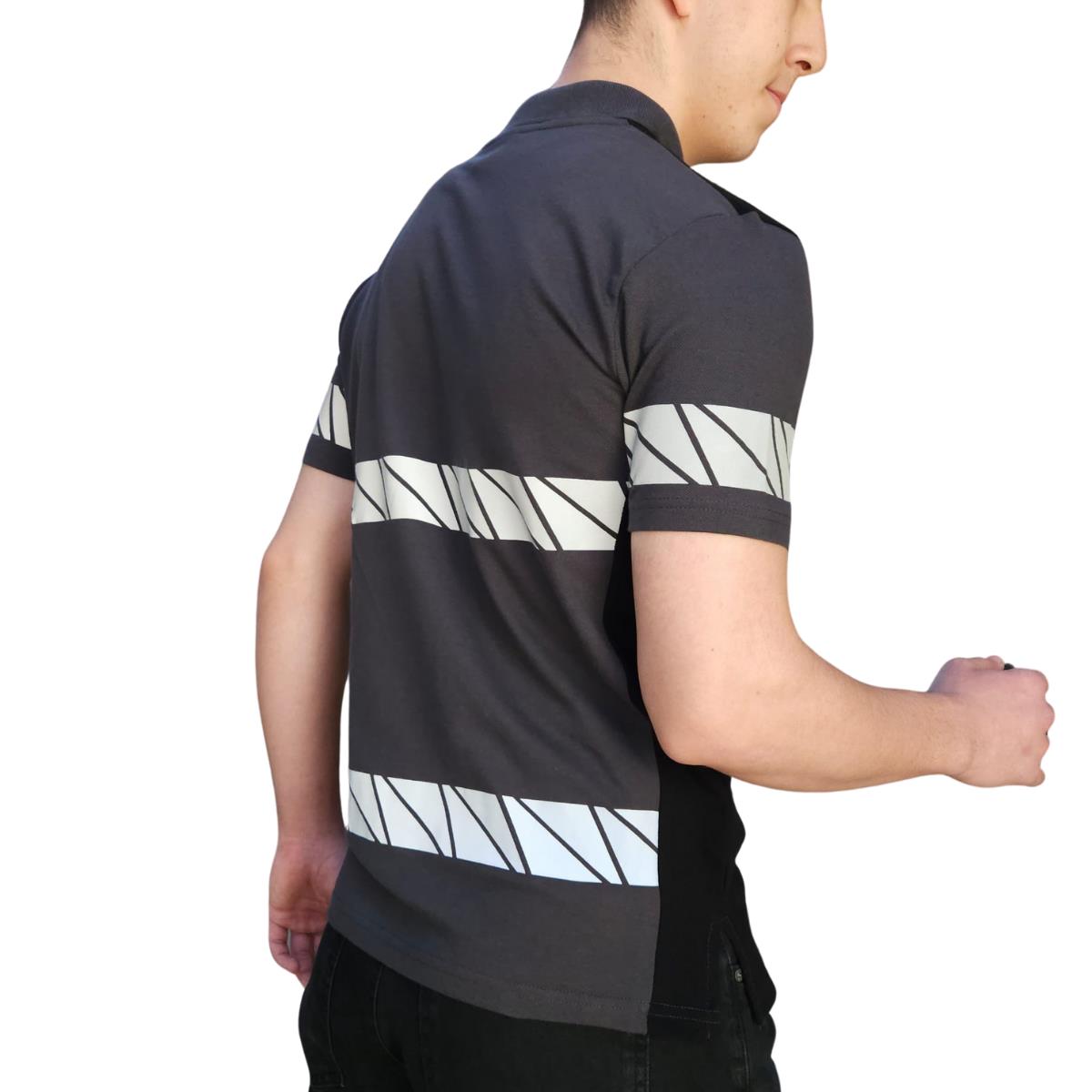 Formteks RefleX Pro – Reflektör Baskılı Polo Yaka İş Tişörtü Füme Siyah