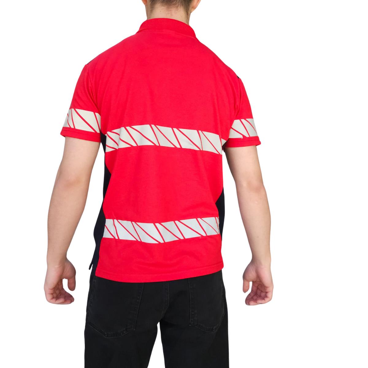 Formteks RefleX Pro – Reflektör Baskılı Polo Yaka İş Tişörtü Kırmızı Lacivert