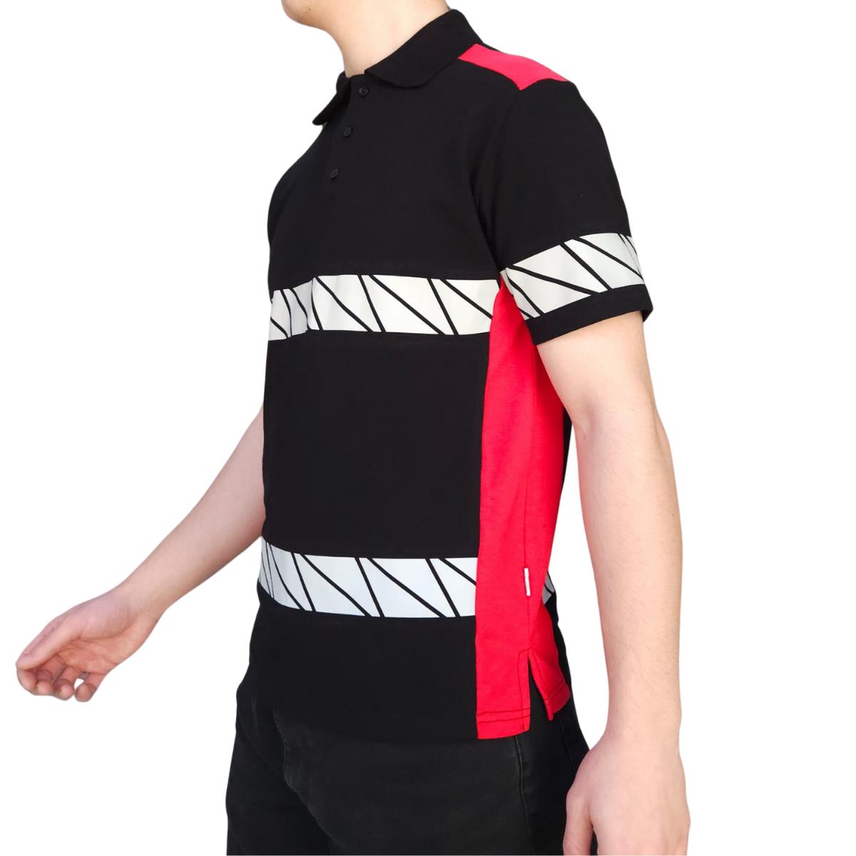 Formteks RefleX Pro – Reflektör Baskılı Polo Yaka İş Tişörtü Siyah Kırmızı