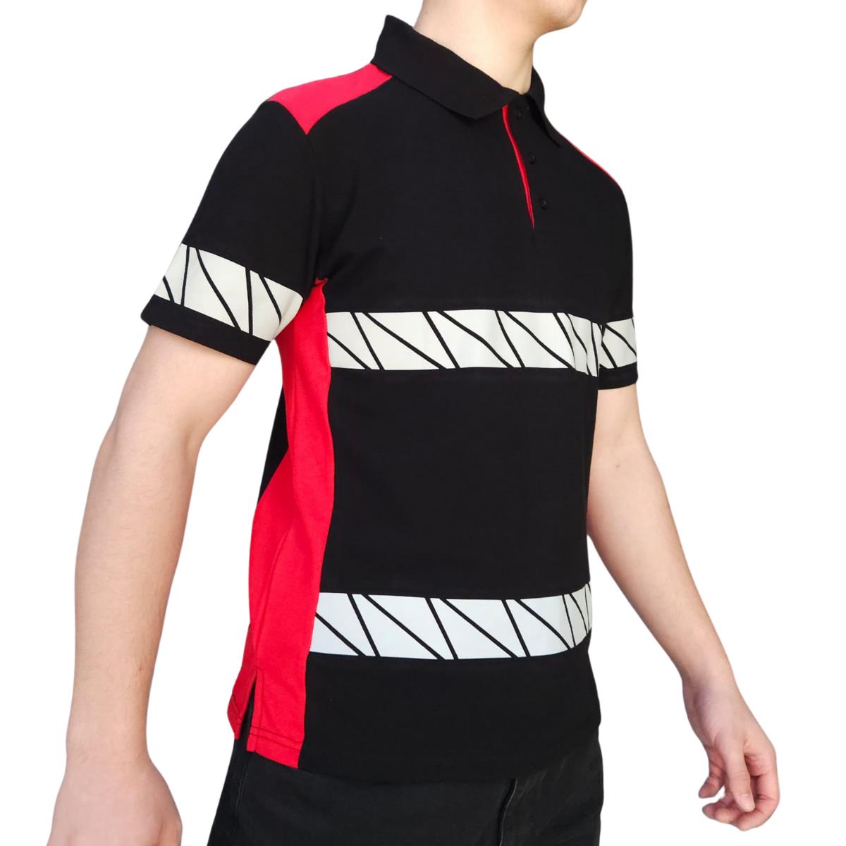 Formteks RefleX Pro – Reflektör Baskılı Polo Yaka İş Tişörtü Siyah Kırmızı