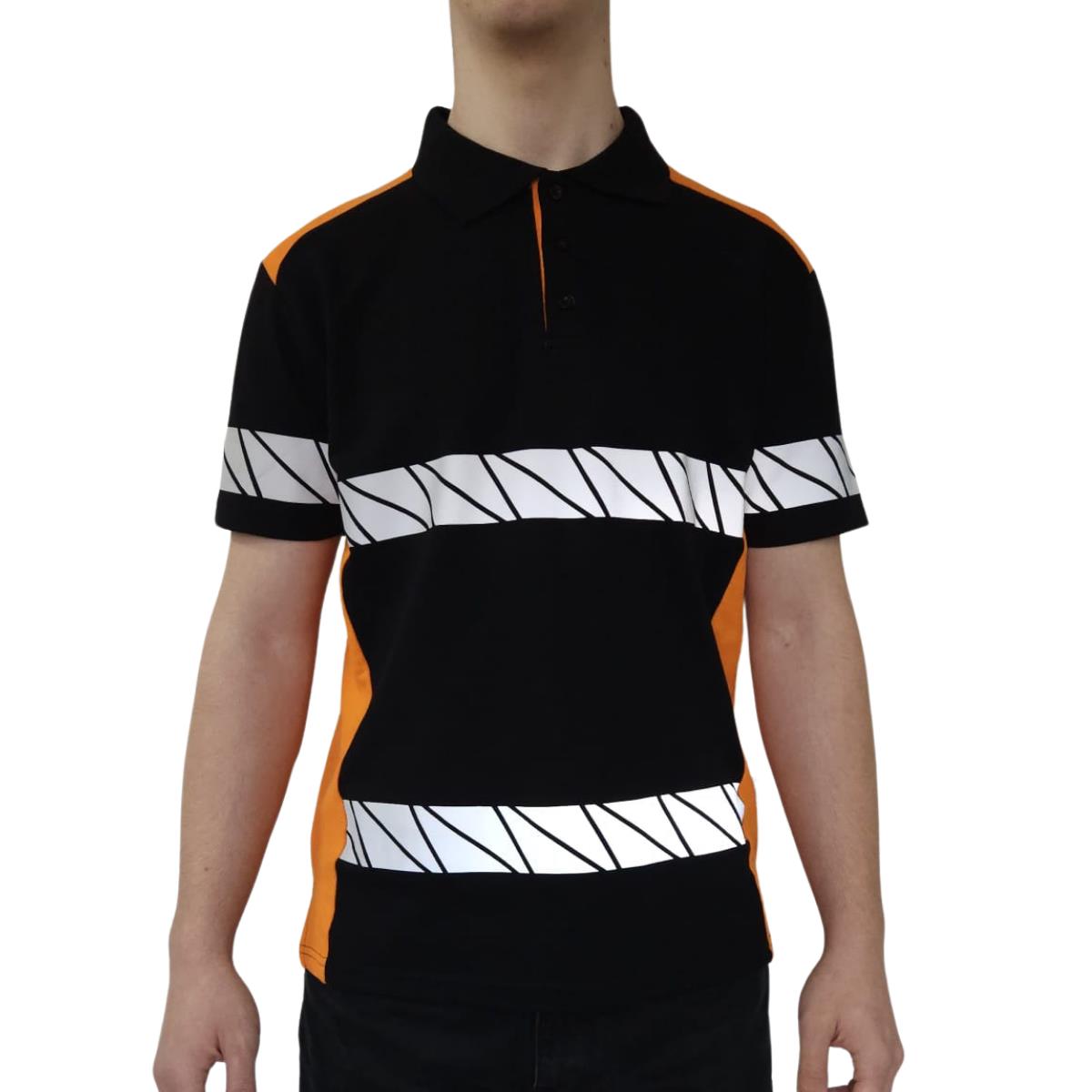 Formteks RefleX Pro – Reflektör Baskılı Polo Yaka İş Tişörtü Siyah Turuncu