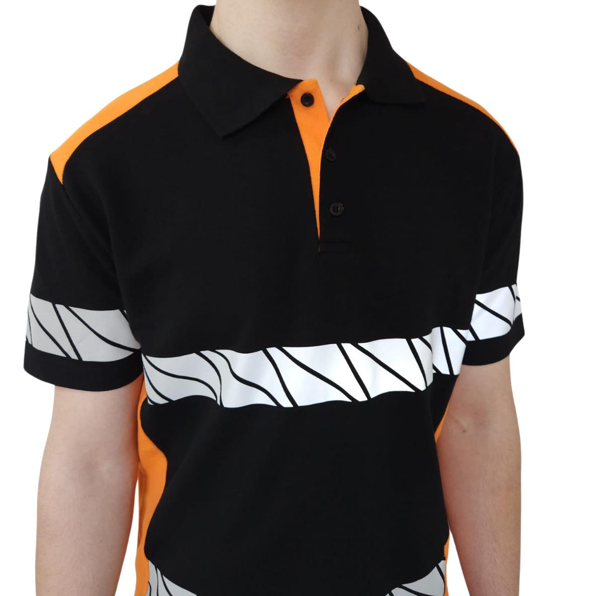 Formteks RefleX Pro – Reflektör Baskılı Polo Yaka İş Tişörtü Siyah Turuncu