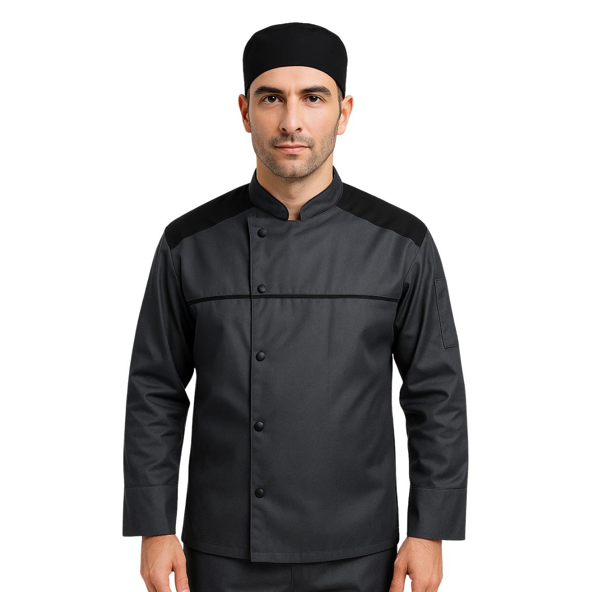 Yağ ve Kir İtici Unisex Aşçı Ceketi Garnili  Füme