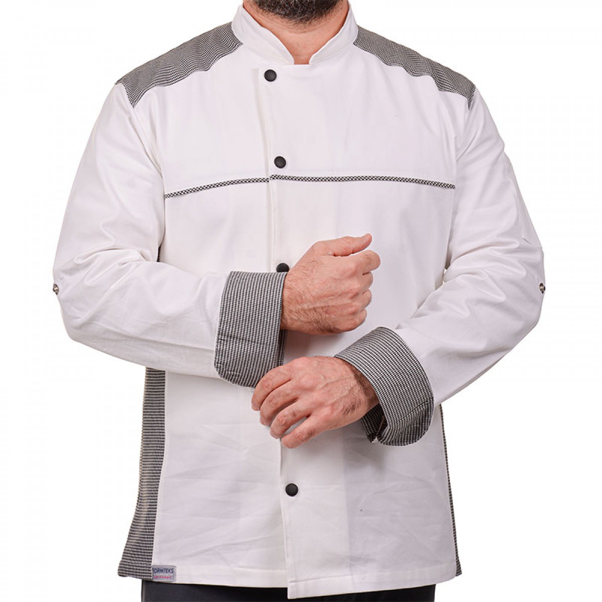 Formteks Likralı Uzun Kollu  Kol Katlamalı Aşçı Ceket Beyaz