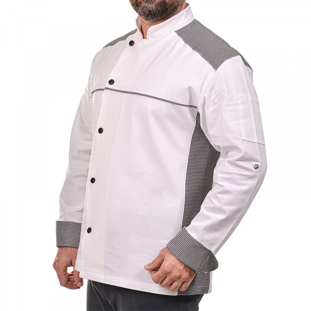 Formteks Likralı Uzun Kollu  Kol Katlamalı Aşçı Ceket Beyaz