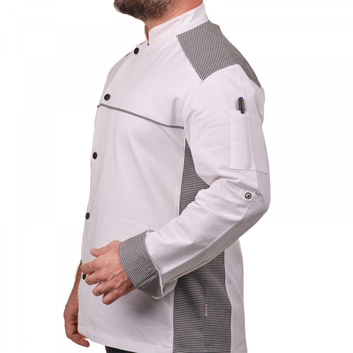 Formteks Likralı Uzun Kollu  Kol Katlamalı Aşçı Ceket Beyaz