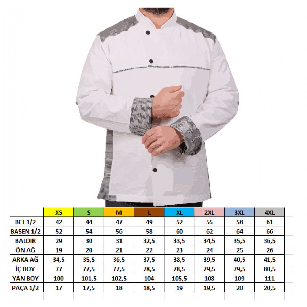 Formteks Likralı Uzun Kollu  Kol Katlamalı Aşçı Ceket Beyaz