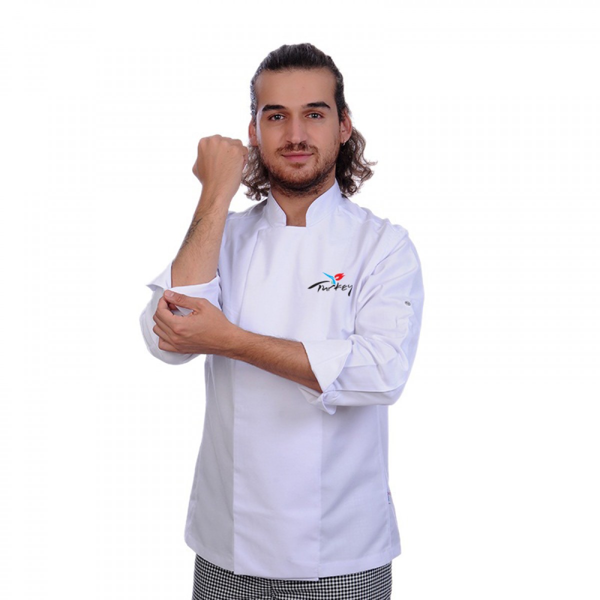 Formteks beyaz şef aşçı ceketi Turkey logolu koltuk altı fileli