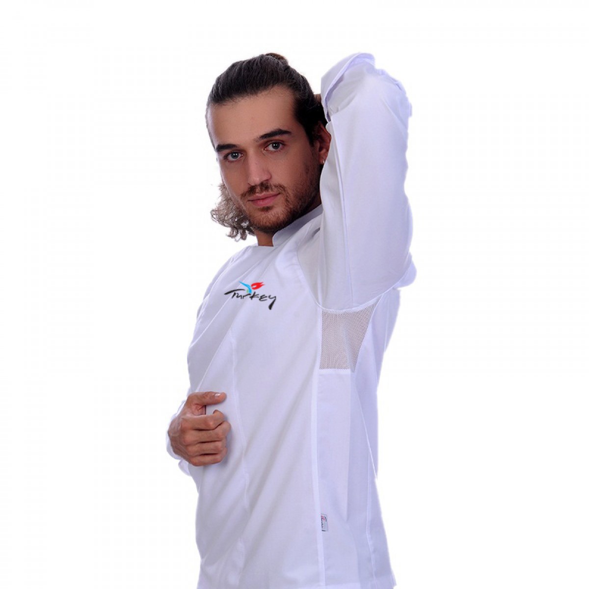 Formteks beyaz şef aşçı ceketi Turkey logolu koltuk altı fileli