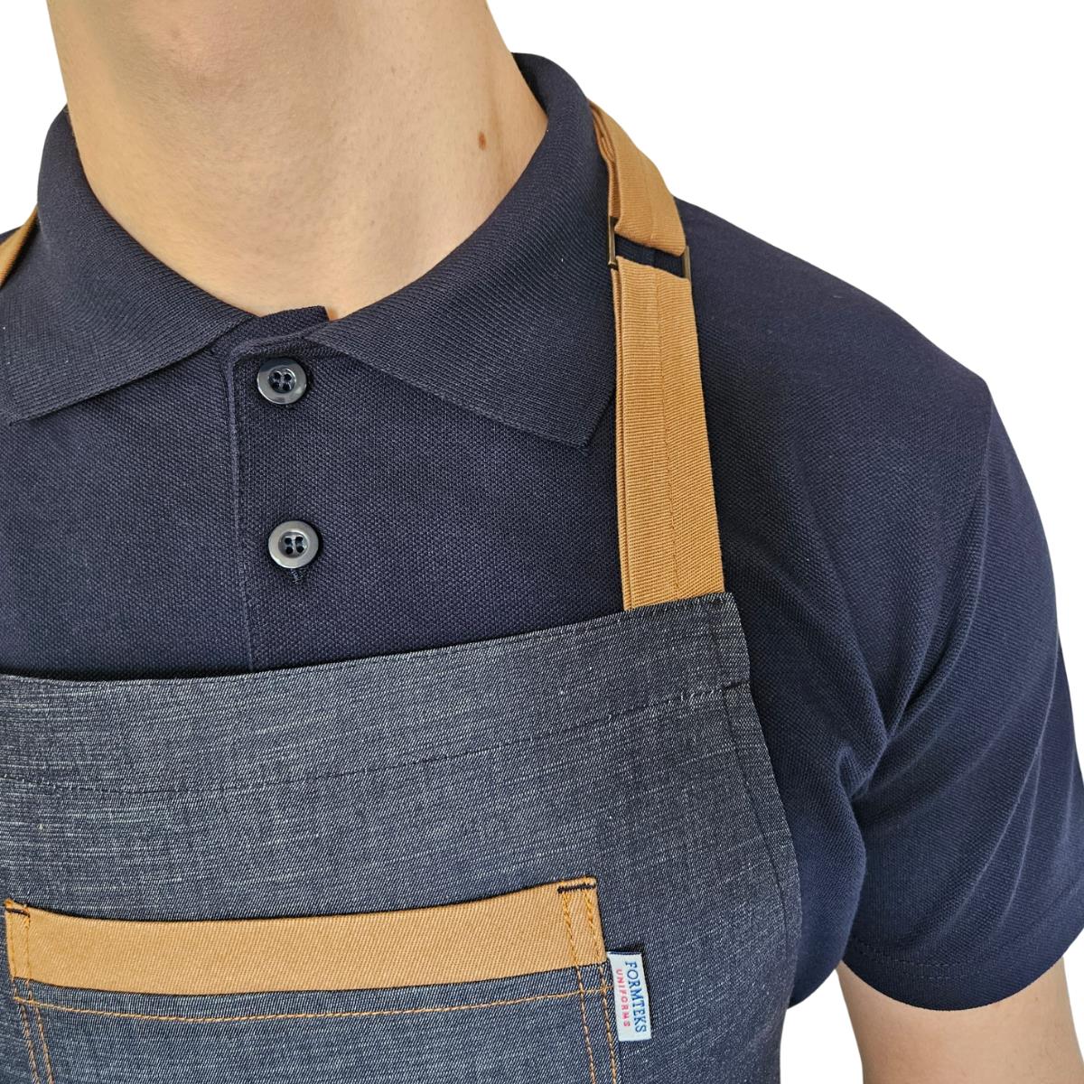 Formteks Boydan Askılı Tokalı Önlük Denim Camel