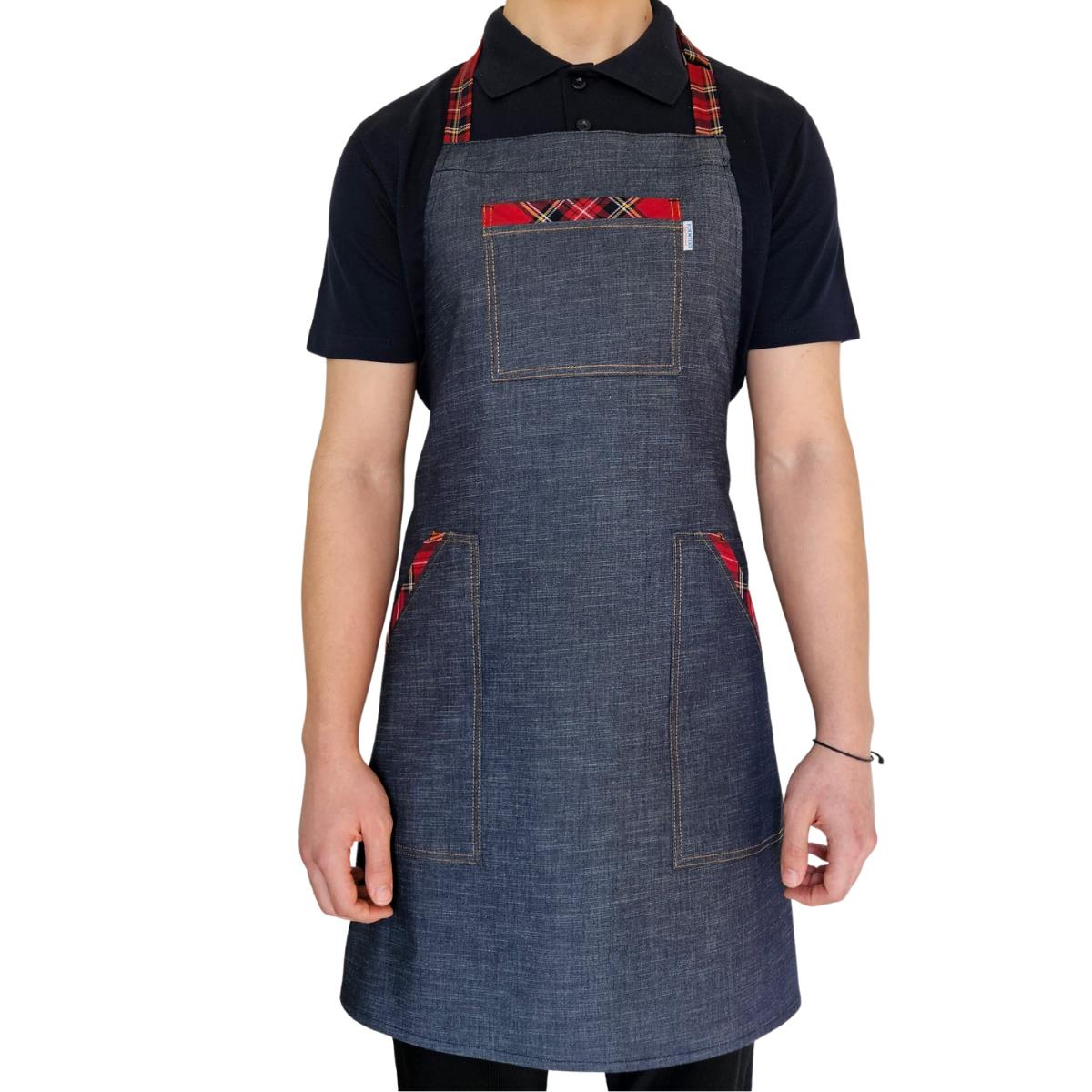 Formteks Boydan Askılı Tokalı Önlük Denim Ekose